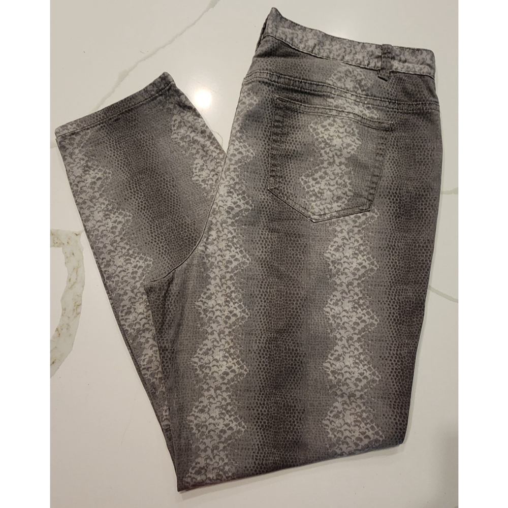 Jaclyn Smith Gray Snakeskin Print Straight-leg Stretch Jeans Women's 16